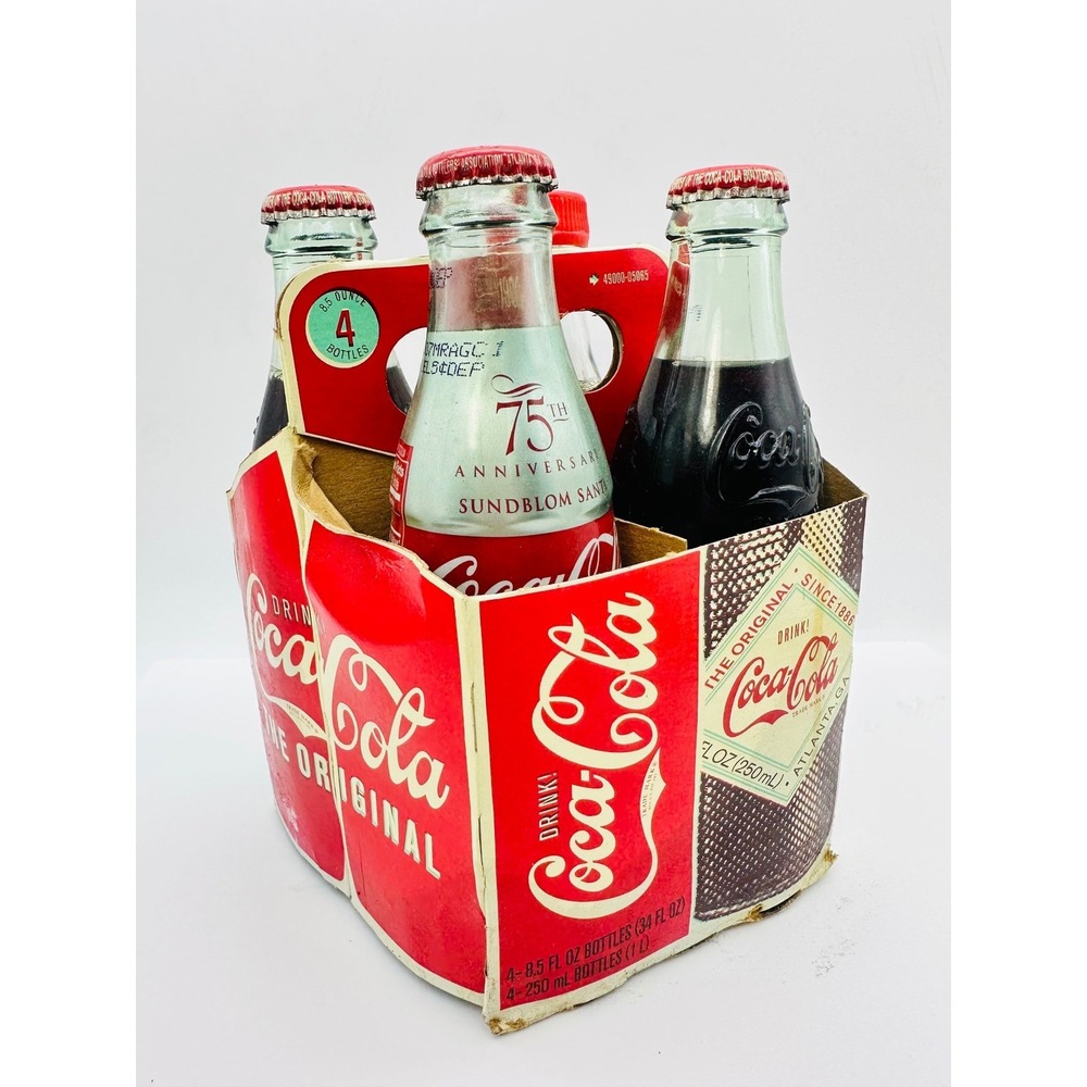 Coca-Cola Vintage Ice Bucket & 4 Commemorative Glass Bottles Limited Edition Set